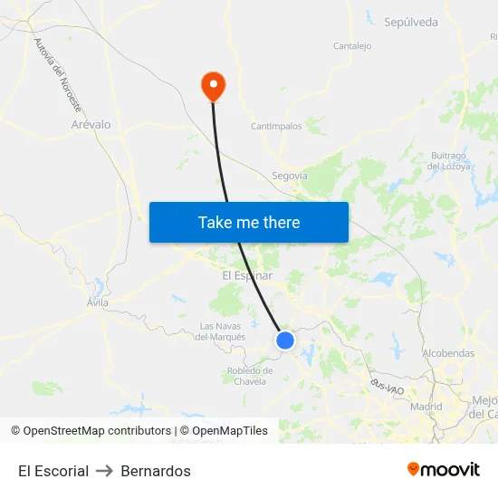 El Escorial to Bernardos map