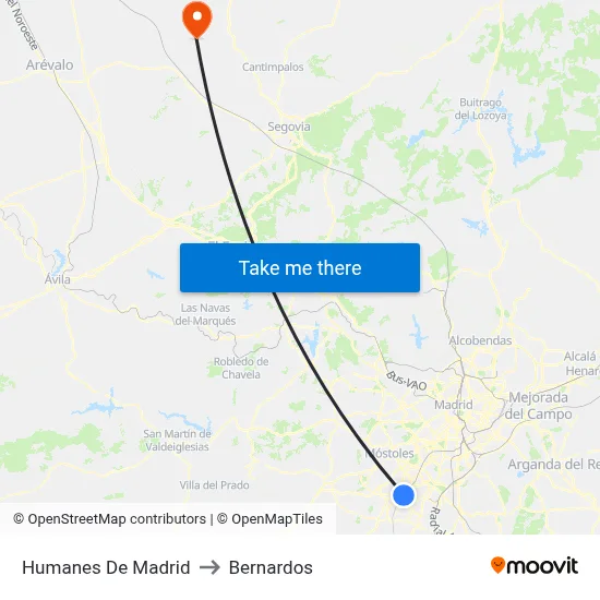 Humanes De Madrid to Bernardos map