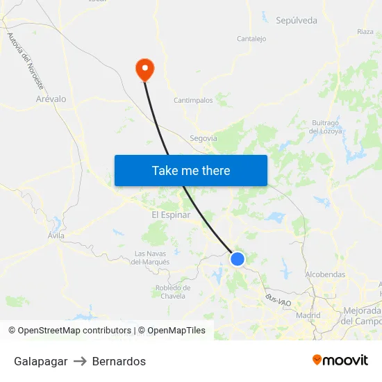 Galapagar to Bernardos map