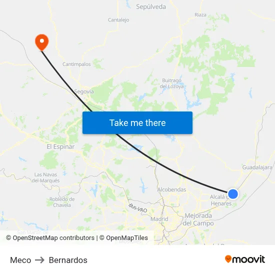Meco to Bernardos map