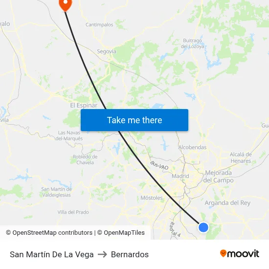 San Martín De La Vega to Bernardos map