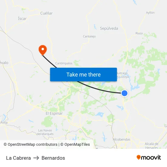 La Cabrera to Bernardos map