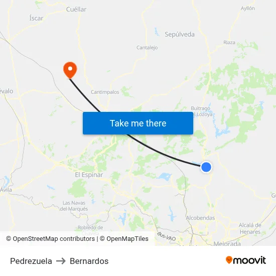 Pedrezuela to Bernardos map