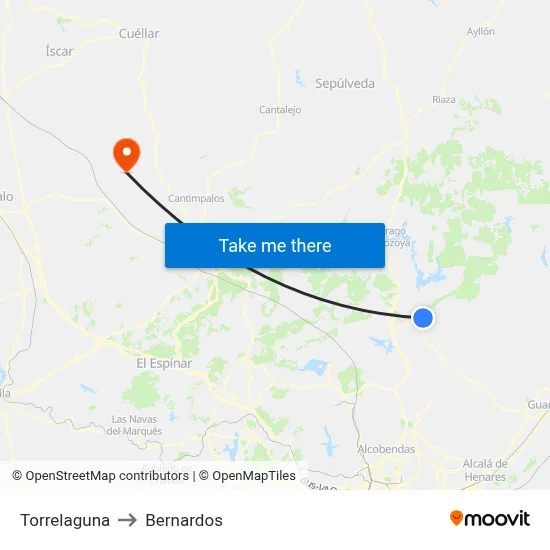 Torrelaguna to Bernardos map