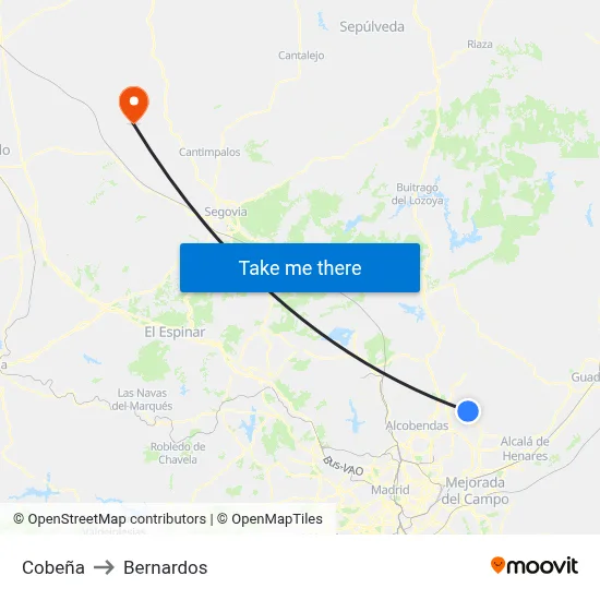 Cobeña to Bernardos map