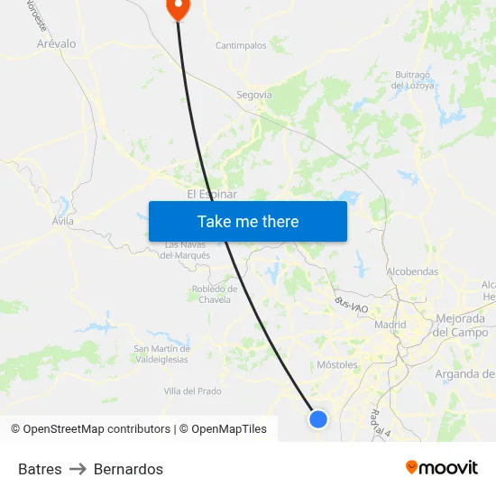 Batres to Bernardos map