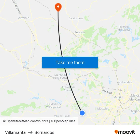 Villamanta to Bernardos map