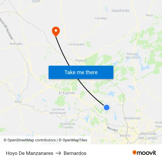 Hoyo De Manzanares to Bernardos map