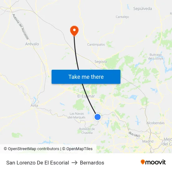 San Lorenzo De El Escorial to Bernardos map