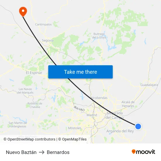 Nuevo Baztán to Bernardos map