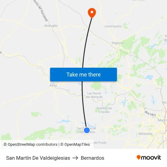 San Martín De Valdeiglesias to Bernardos map