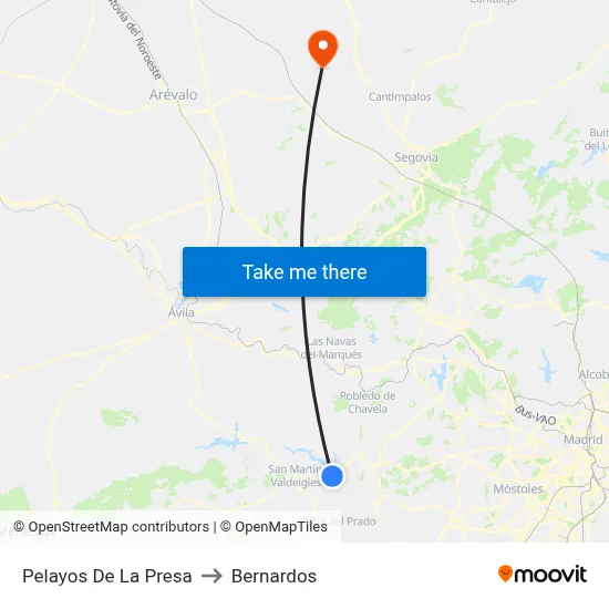 Pelayos De La Presa to Bernardos map