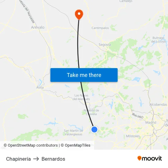 Chapinería to Bernardos map