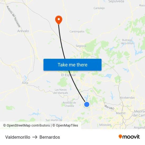 Valdemorillo to Bernardos map