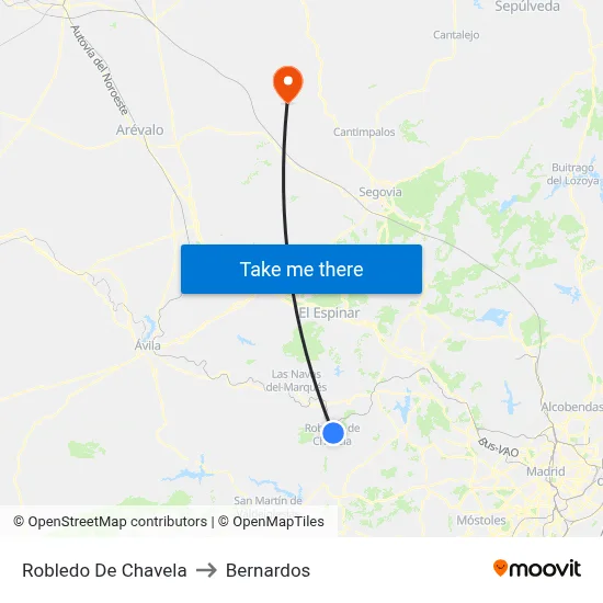 Robledo De Chavela to Bernardos map