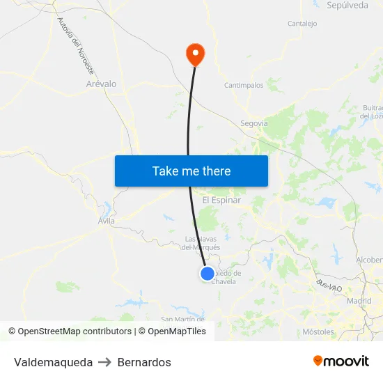 Valdemaqueda to Bernardos map