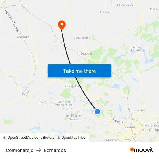 Colmenarejo to Bernardos map
