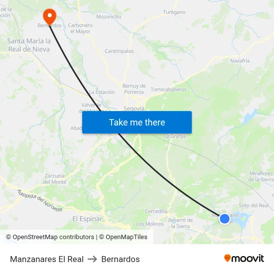 Manzanares El Real to Bernardos map