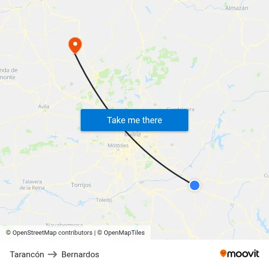 Tarancón to Bernardos map