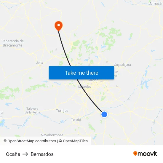 Ocaña to Bernardos map