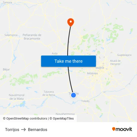Torrijos to Bernardos map