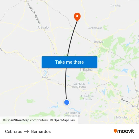 Cebreros to Bernardos map
