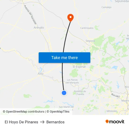 El Hoyo De Pinares to Bernardos map