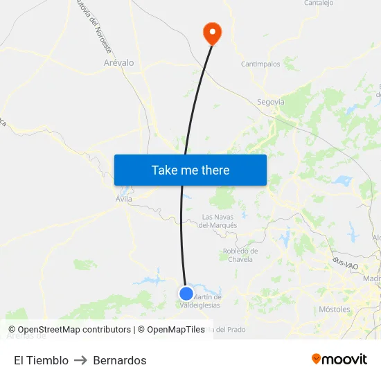 El Tiemblo to Bernardos map