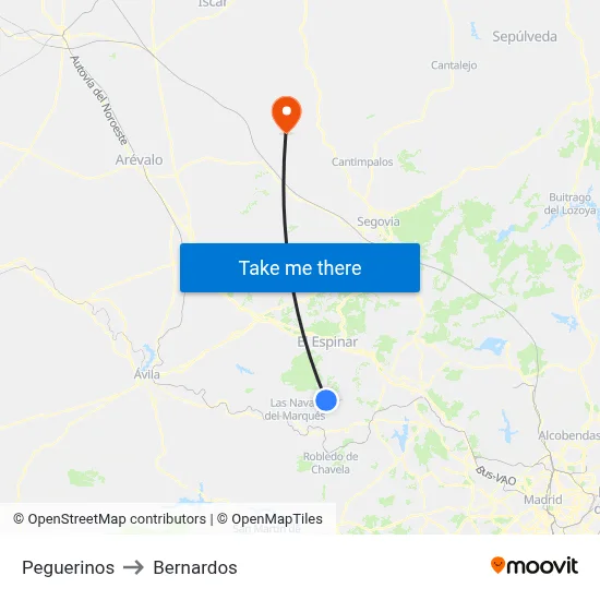 Peguerinos to Bernardos map