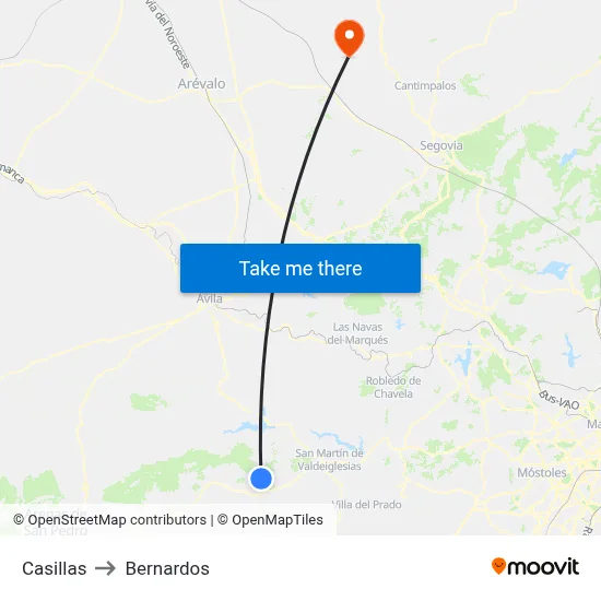 Casillas to Bernardos map