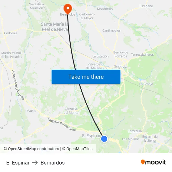 El Espinar to Bernardos map