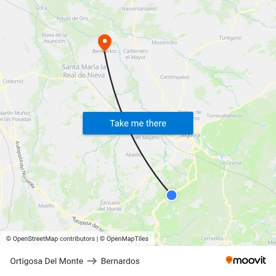 Ortigosa Del Monte to Bernardos map