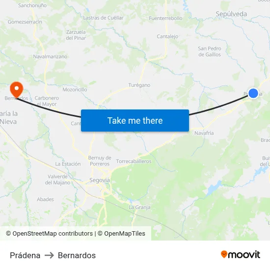 Prádena to Bernardos map