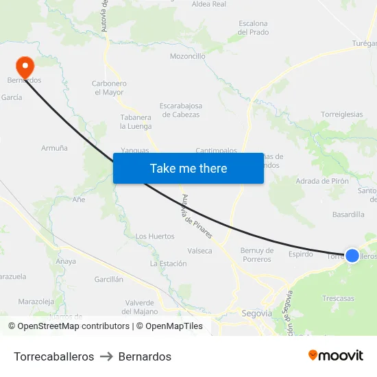 Torrecaballeros to Bernardos map