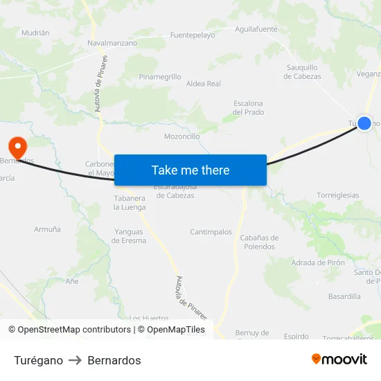 Turégano to Bernardos map