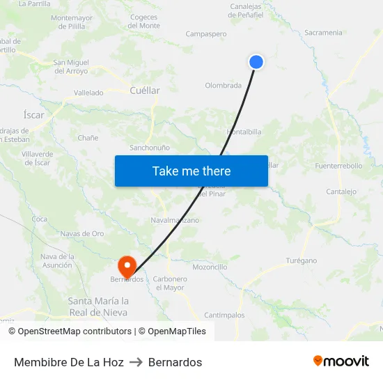 Membibre De La Hoz to Bernardos map