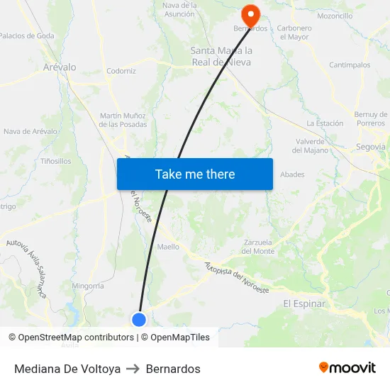 Mediana De Voltoya to Bernardos map