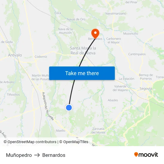Muñopedro to Bernardos map