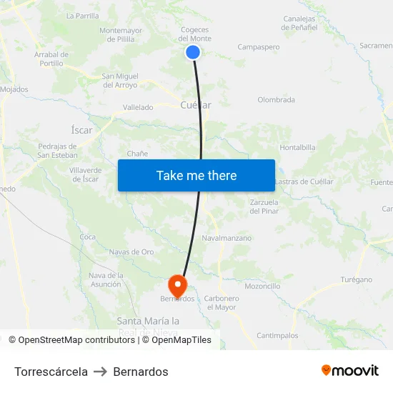 Torrescárcela to Bernardos map