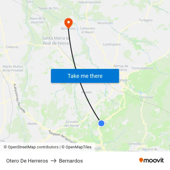 Otero De Herreros to Bernardos map