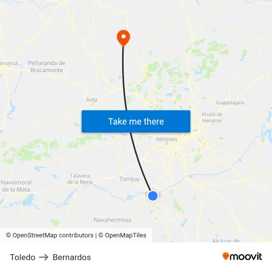 Toledo to Bernardos map