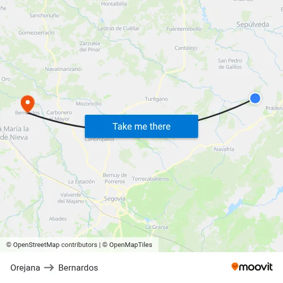 Orejana to Bernardos map