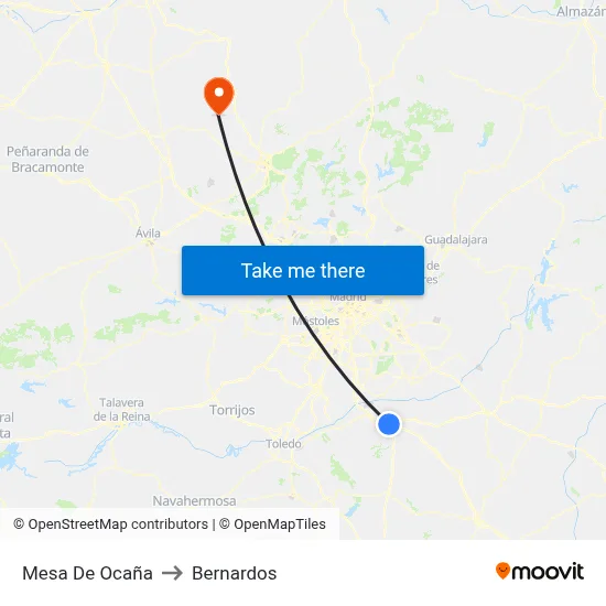 Mesa De Ocaña to Bernardos map