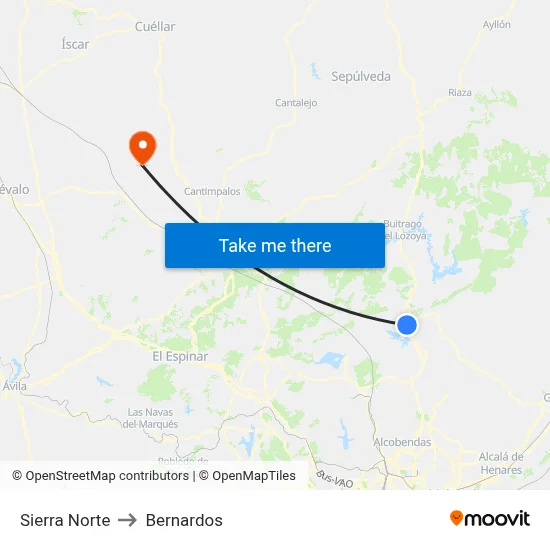 Sierra Norte to Bernardos map