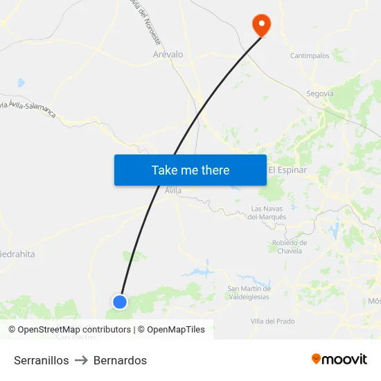 Serranillos to Bernardos map