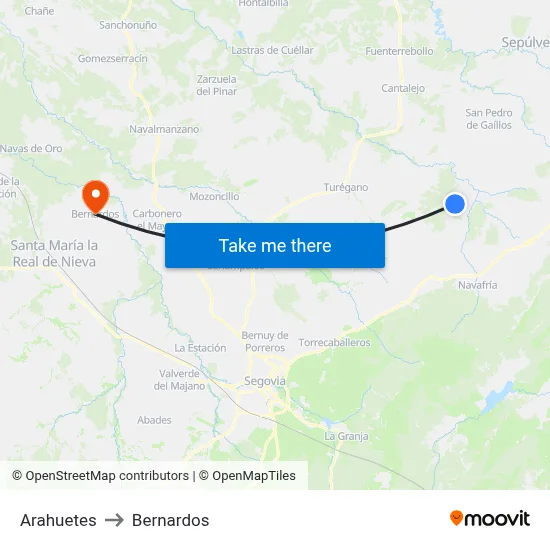 Arahuetes to Bernardos map