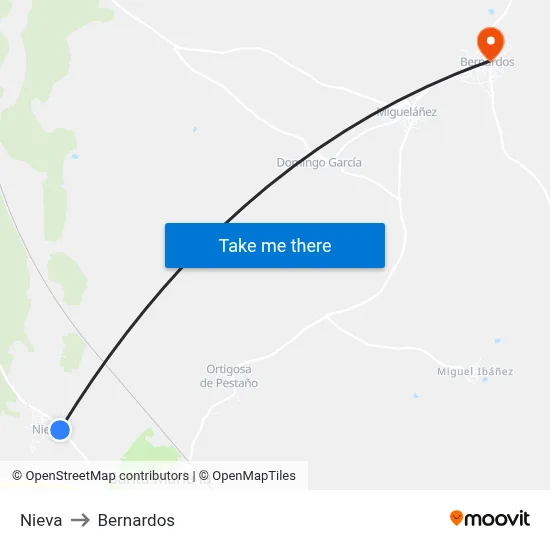 Nieva to Bernardos map