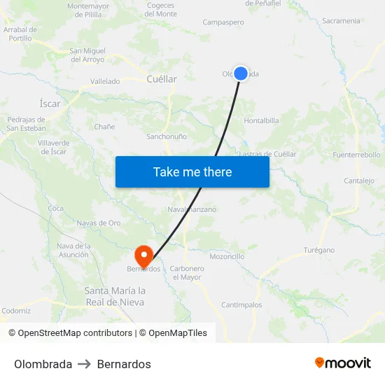 Olombrada to Bernardos map