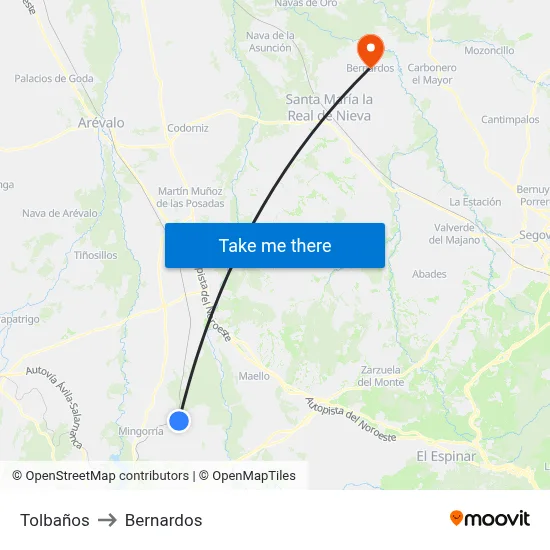 Tolbaños to Bernardos map