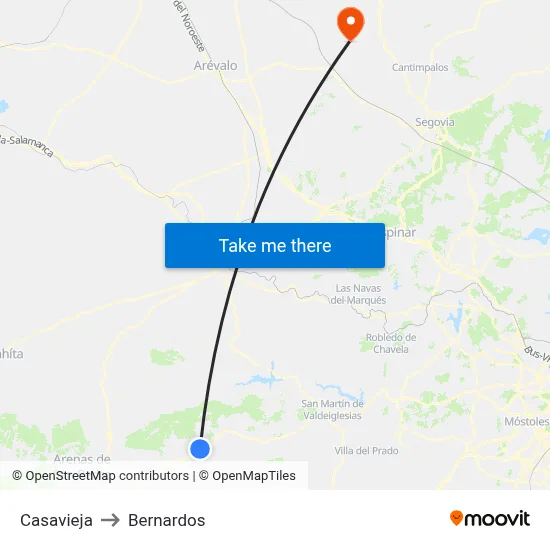 Casavieja to Bernardos map